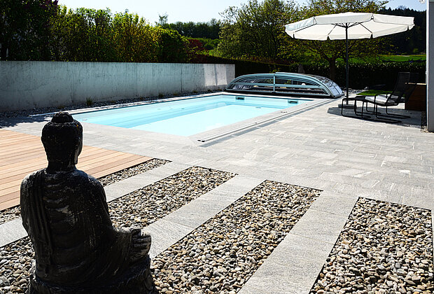 Ein moderner Garten mit Pool